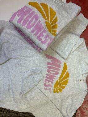 Midwest Graphic Crewneck Sweatshirt - Pink & Mustard on Heather Gray